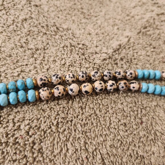 Dalmation Jasper and Turquoise Beaded Tassel Necklace - Picture 3 of 16